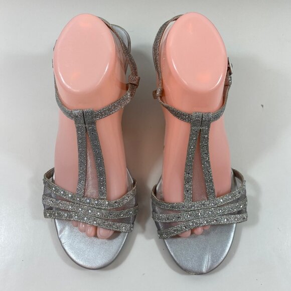 Fioni Night Women's Silver Glitter Rhinestones Sandals Kitten Heel Size 9.5 - Picture 9 of 13